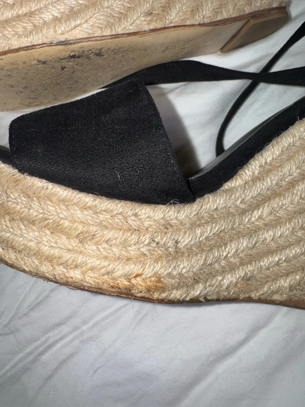 RAYE Black Suede Espadrille Wedges, Size 7